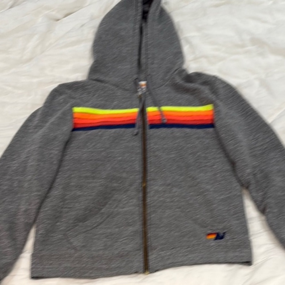 Aviator Nation Gray Hoodie with Rainbow Accents